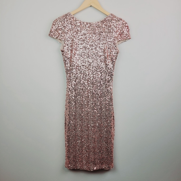 Belle Badgley Mischka Manhattan Dress Size 10 Blush Pink Sequins Cowl Back NWT - Picture 4 of 11
